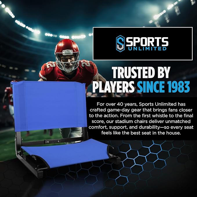 Sports Unlimited - Bleacher Chairs with Back and Cushion - Stadium Seats with Back Support Wide and Regular, Stadium Chair