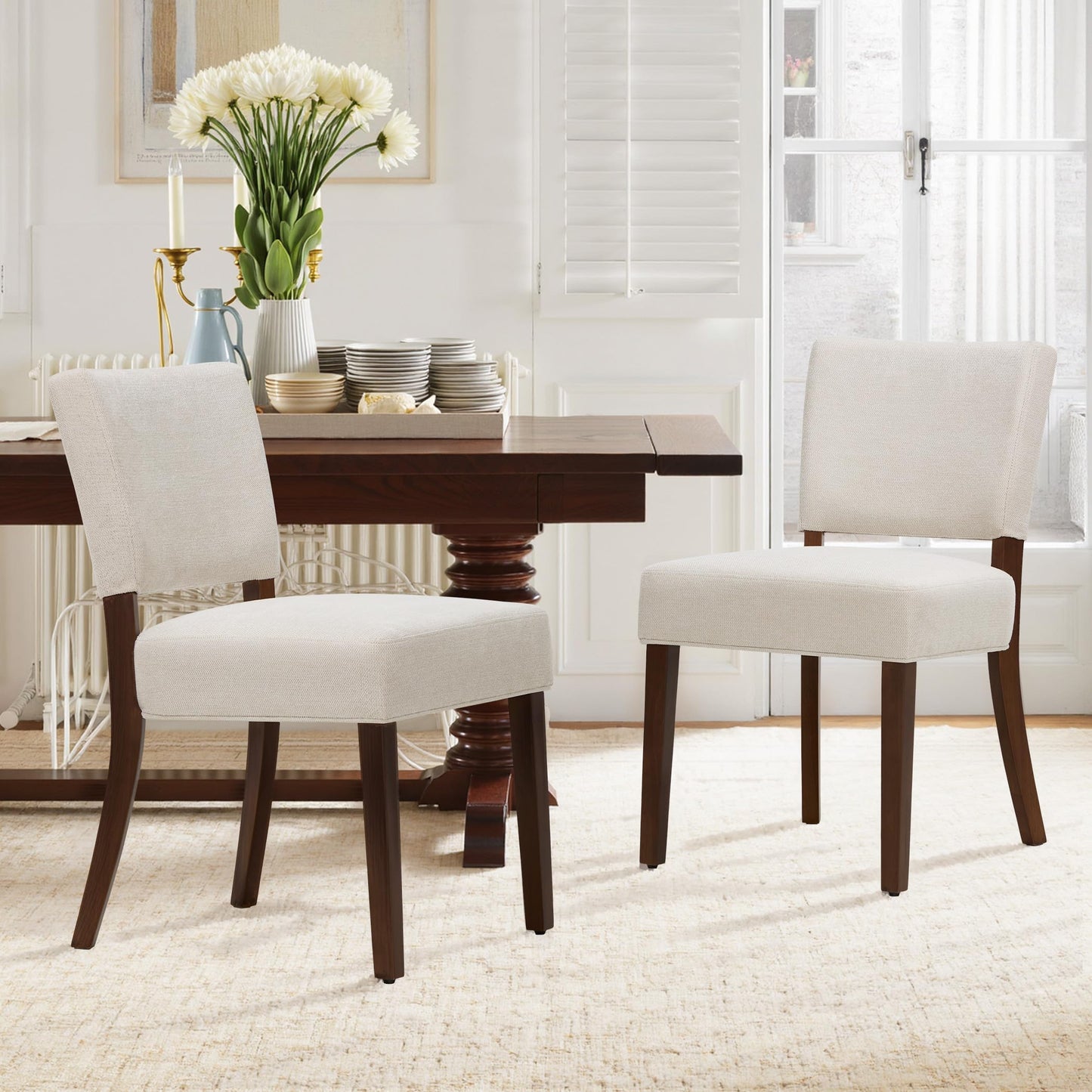 Homixis Upholstered Dining Chairs Set of 4 - Modern Farmhouse Kitchen Chairs, Mid-Back Dining Room Chairs with Wooden Legs,Beige