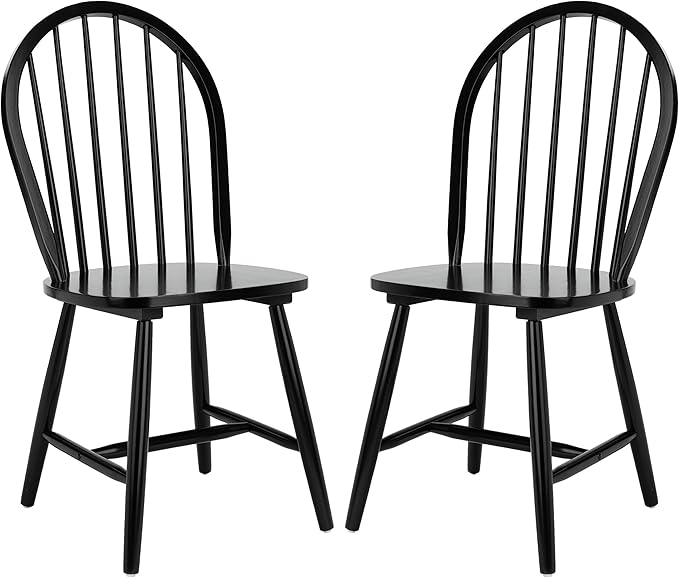 SAFAVIEH Home Collection – Camden Set of 2 Black Windsor Farmhouse Dining Chairs, Spindle Back Solid Wood Chairs, American...