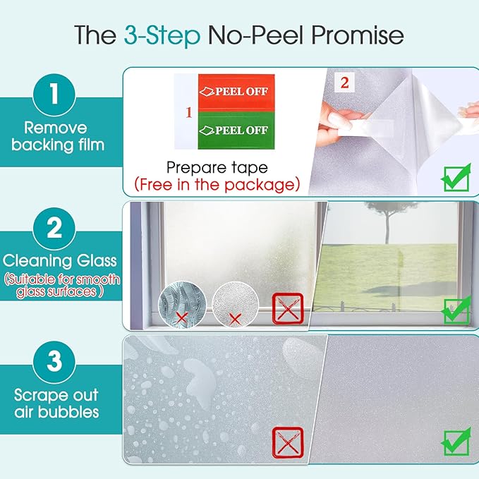 Coavas Window Privacy Film Frosted Glass Static Clings, Decorative Bathroom Door Window Covers Day and Night, Heat UV Blocking Anti-Glare Frosting Stickers for Christmas, 23.6 x 157.5 Inch, Pure