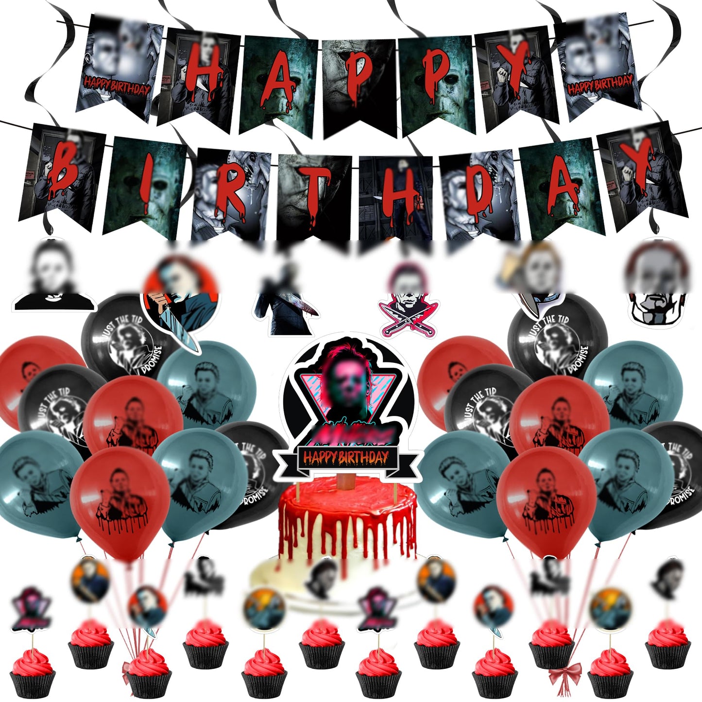 Have A Killer Party Decoration, Classic Killer Birthday Banner Hanging Swirls Centerpieces Thriller Killer Role Party Latex Balloons for Scary Horror Movie Birthday Halloween Party