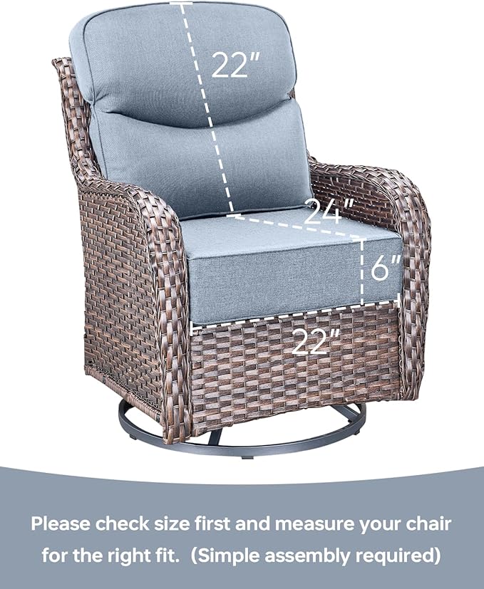ACTREST Luxury 22x24/22x25 6-Inch Smile Outdoor Sofa Cushions Set of 3 - Memory Foam Deep Seat Patio Furniture Cushions for Wicker Dining Chair Loveseat 3-Seater L-Shape Sectional Sofa - Baby Blue