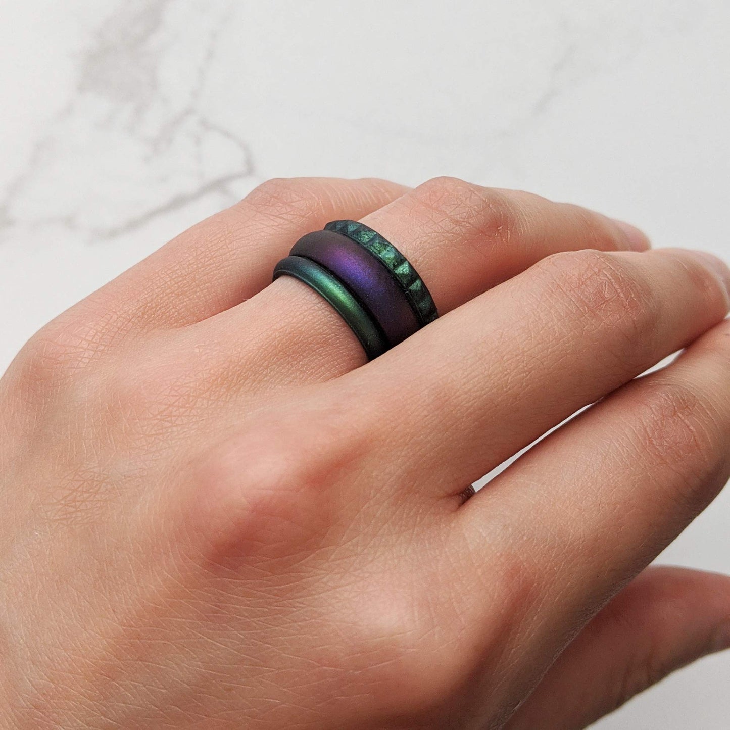 Knot Theory Cosmic Purple Silicone Ring for Men Women - Breathable Comfort Fit 6mm Wedding Band Size 5
