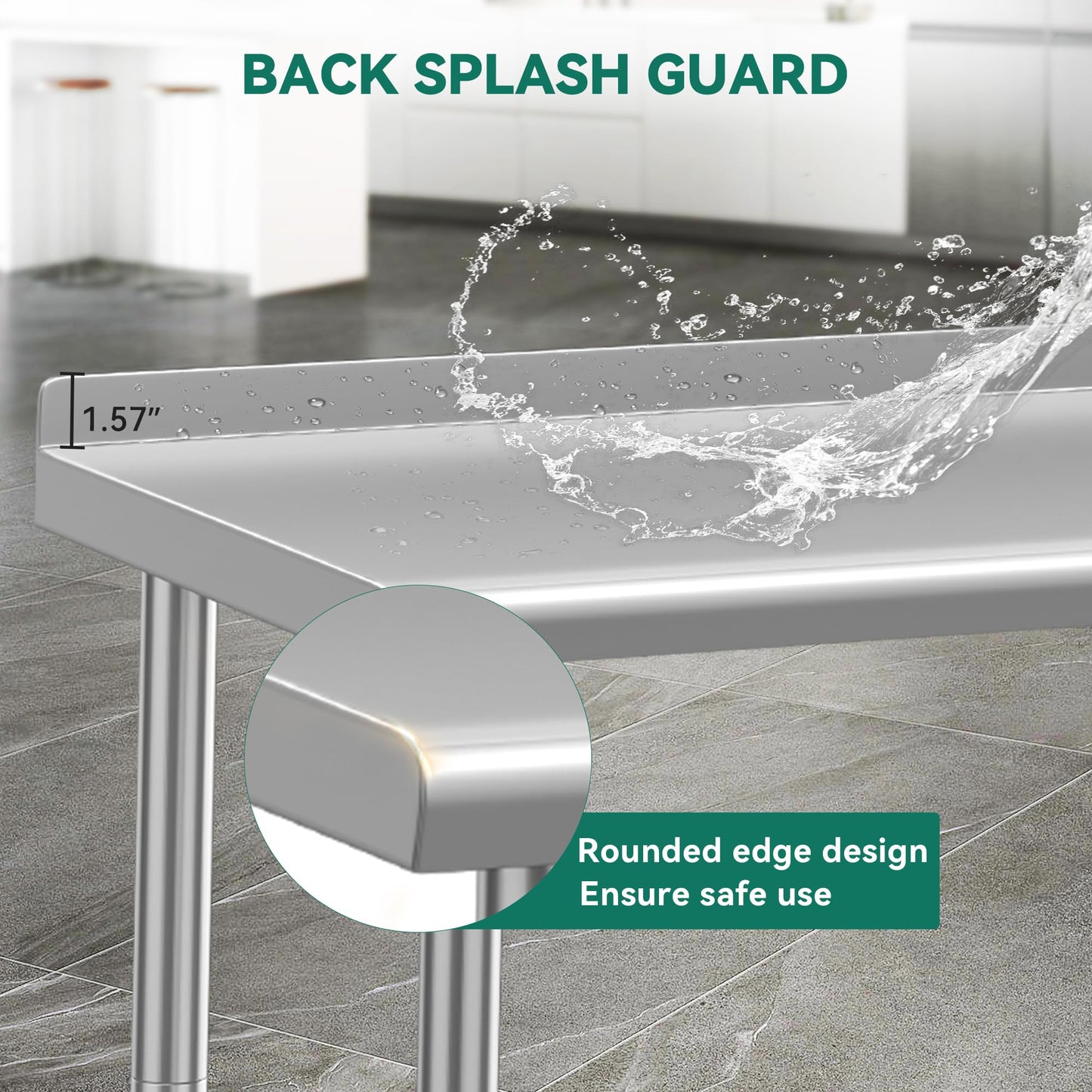 YITAHOME 60" x 24" Stainless Steel Table for Prep & Work with Backsplash, NSF Commercial Heavy Duty Table with Undershelf for Home Kitchen Restaurant Garage Warehouse