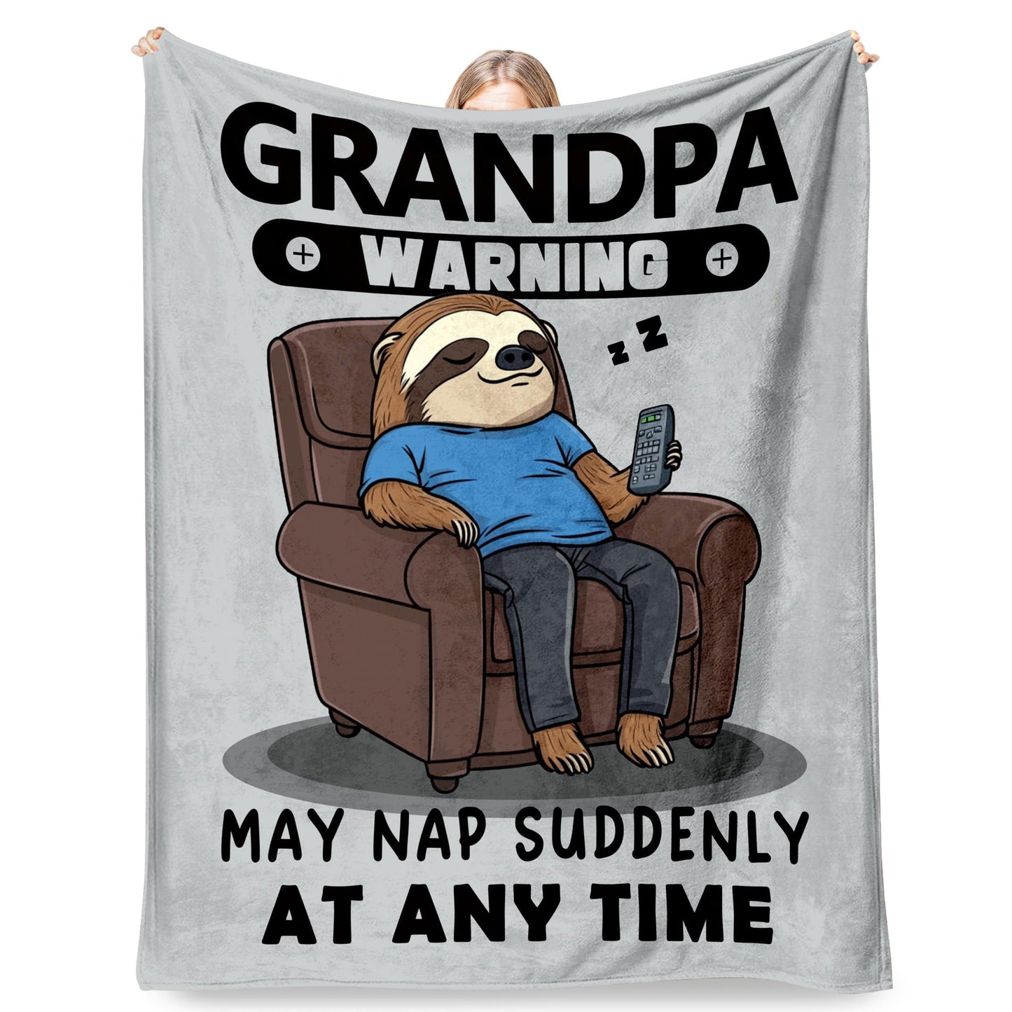 Grandpa Gifts, Blanket Gifts for Grandpa from Grandkids, Grandfather Birthday Gift, 60"×50" Funny Flannel Blanket for Granfather on Christmas Valentines Fathers - Warning May Nap Suddenly at Any Time