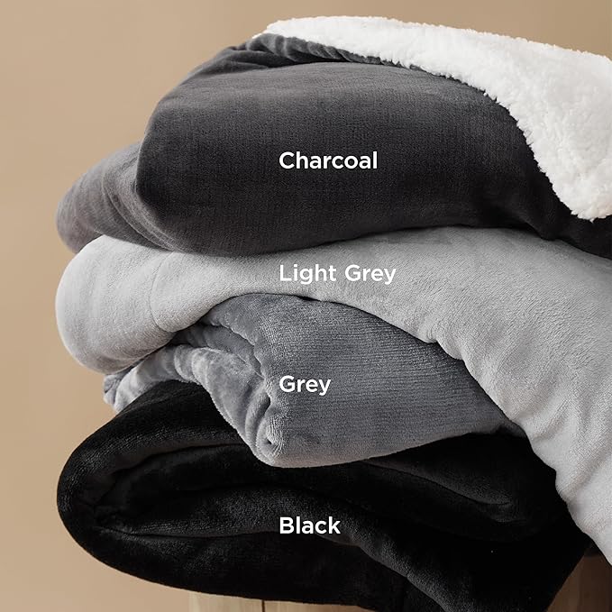 Bedsure GentleSoft Sherpa Fleece Throw Blanket for Couch - Thick and Warm Throw for Women and Men, Soft Fuzzy Plush Car Blanket for Winter, Non-Heated, Charcoal, 50x60 Inches