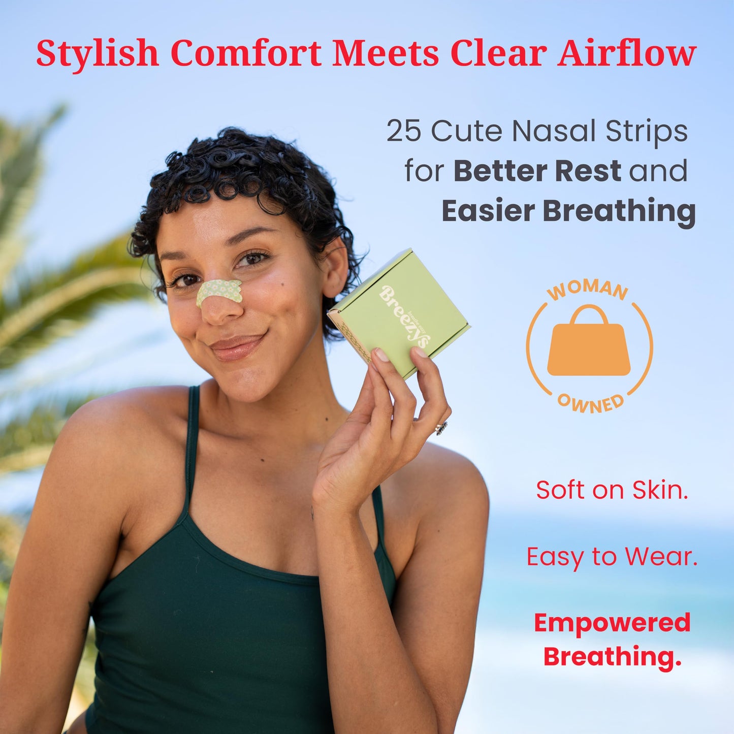 Breezys Nasal Strips for Snoring and Better Sleep – Extra Strength Nose Strips for Nasal Congestion Relief, Stylish & Comfortable Fit, Night time Nasal Tape for Women & Men – 25 Ct