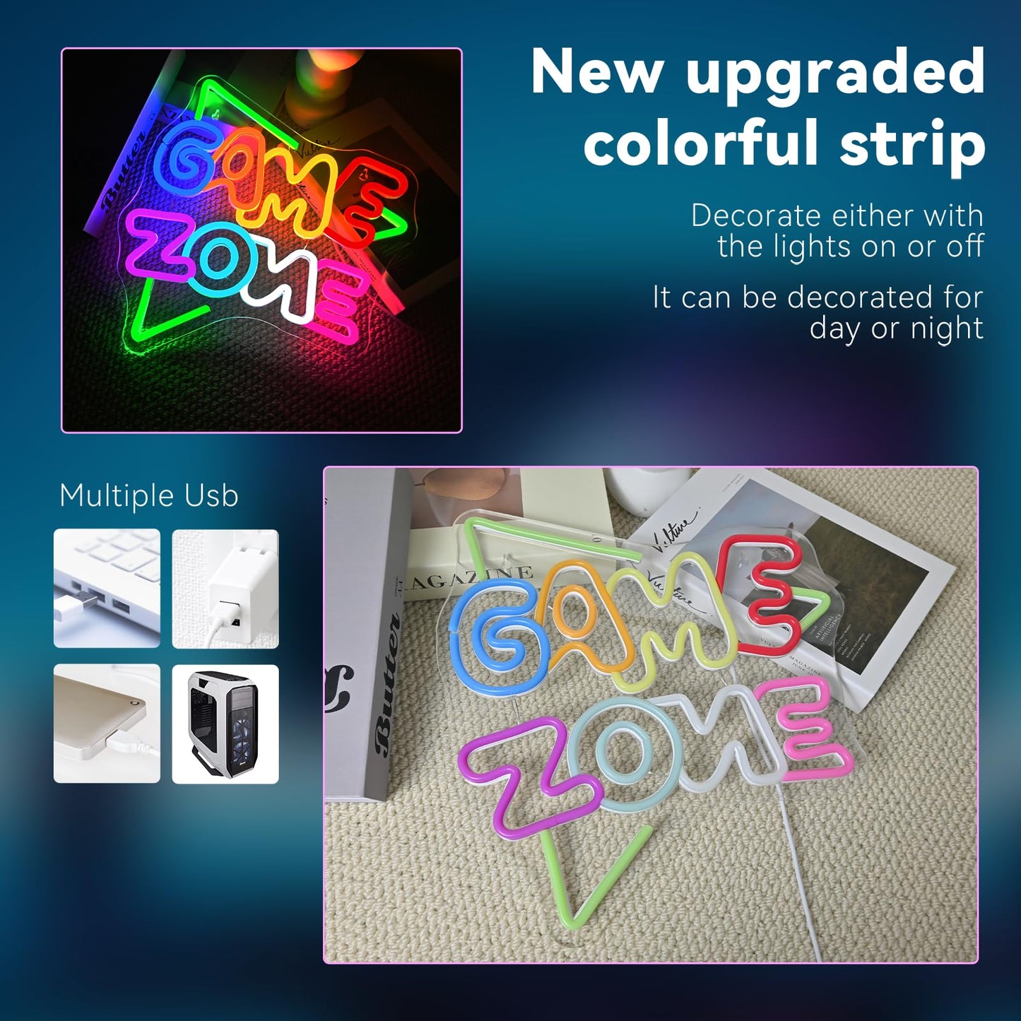 Gameneon Green Game Zone Neon Sign Gaming Room Neon Signs for Wall Decor Led Light Boys Bedroom Teen Man Cave Internet Bar Party Playroom Decoration Gamer Lover Gift