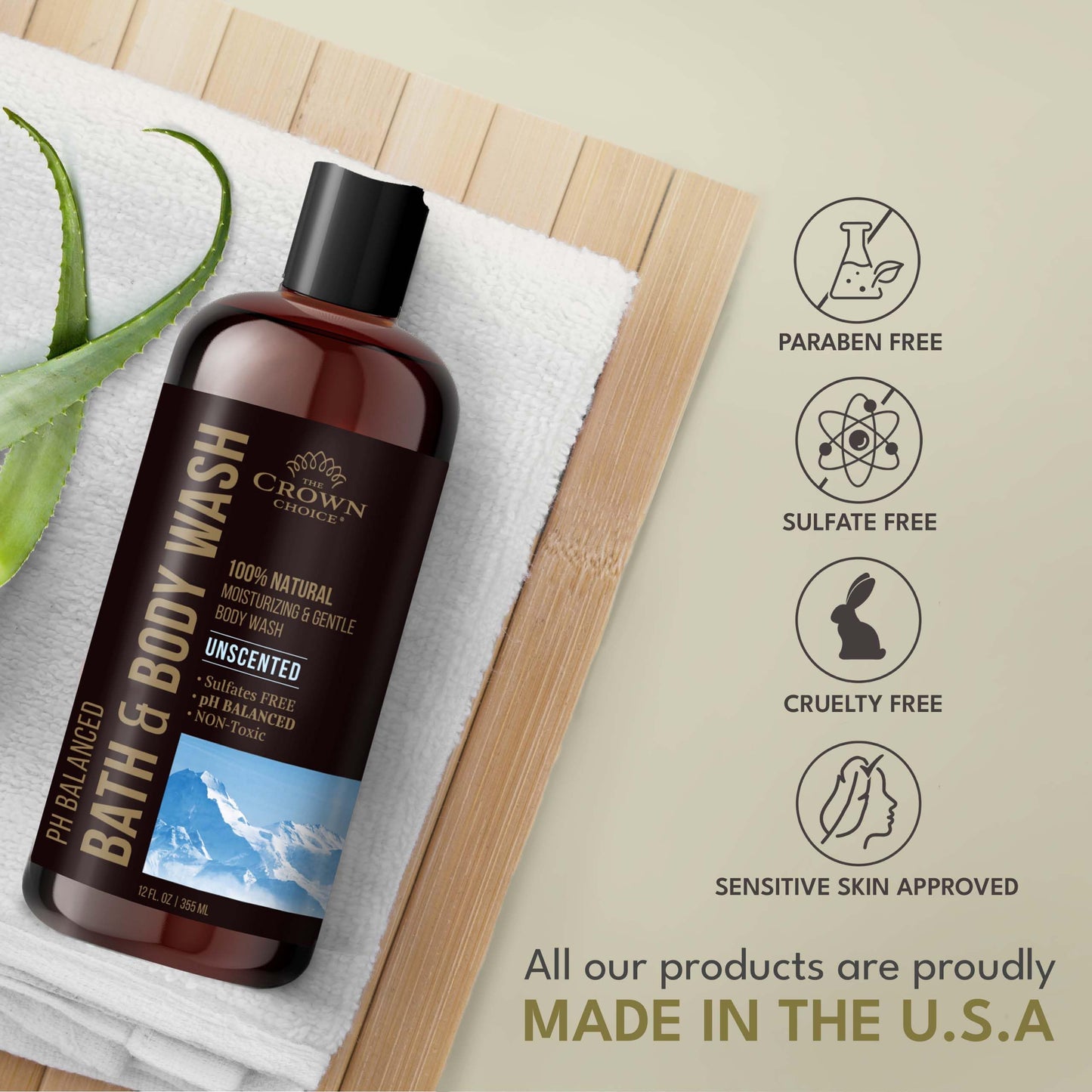 Natural Body Wash for Women, Men & Kids - Fragrance Free Body Wash - 12oz pH 5.5-Best pH Balance-Liquid Soap for All Skin Types-