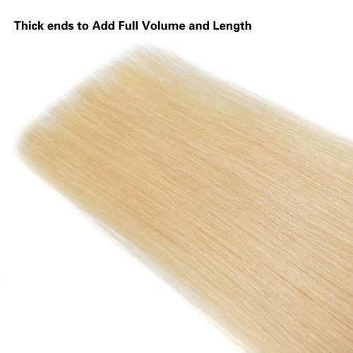 20"Clip in Hair Extensions Real Human Hair Double Weft Thick to Ends Bleach Blonde(#613) 6pieces 70grams/2.45oz