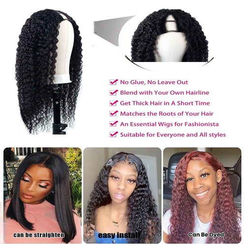Ainmeys Curly V Part Wigs Kinky curly V Shape Wigs for Black Women No Leave Out Upgrade U Part Wigs Glueless Full Head Clip In Half Wigs(18IN 180%Density)