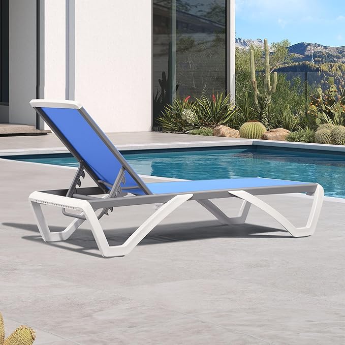 PURPLE LEAF Patio Chaise Lounge Chair Outside Aluminum Plastic Stackable Tanning Chairs for Pool Sunbathing Beach Deck Outdoor Lounger, Royal Blue