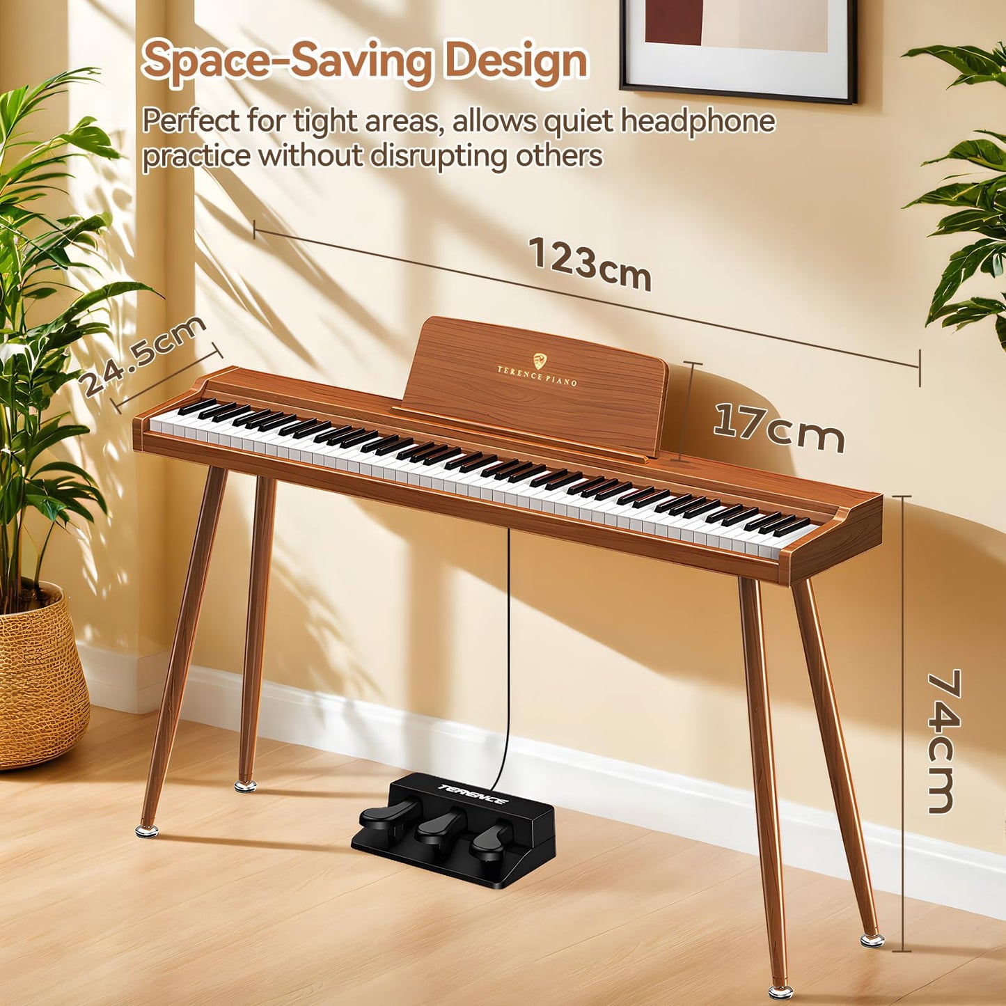 TERENCE P10 Weighted Keyboard Piano 88 Keys,Full-Size Electric Piano for Beginners,Digital Piano 88 Key Semi-Weighted Keyboard with Stand,Triple Pedal,Music Stand,Power Adapter