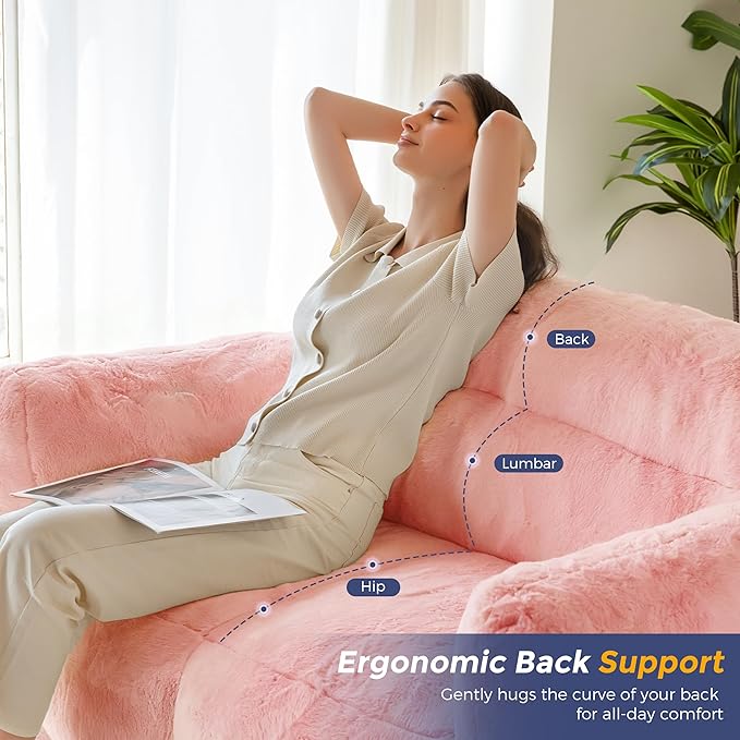 MAXYOYO Giant Bean Bag Chair for Adults, Ultra Soft Fluffy Loveseat Bean Bag Sofa, Oversized Floor Sofa for Living Room Bedroom, Cozy Reading Chair with Filler, Pink