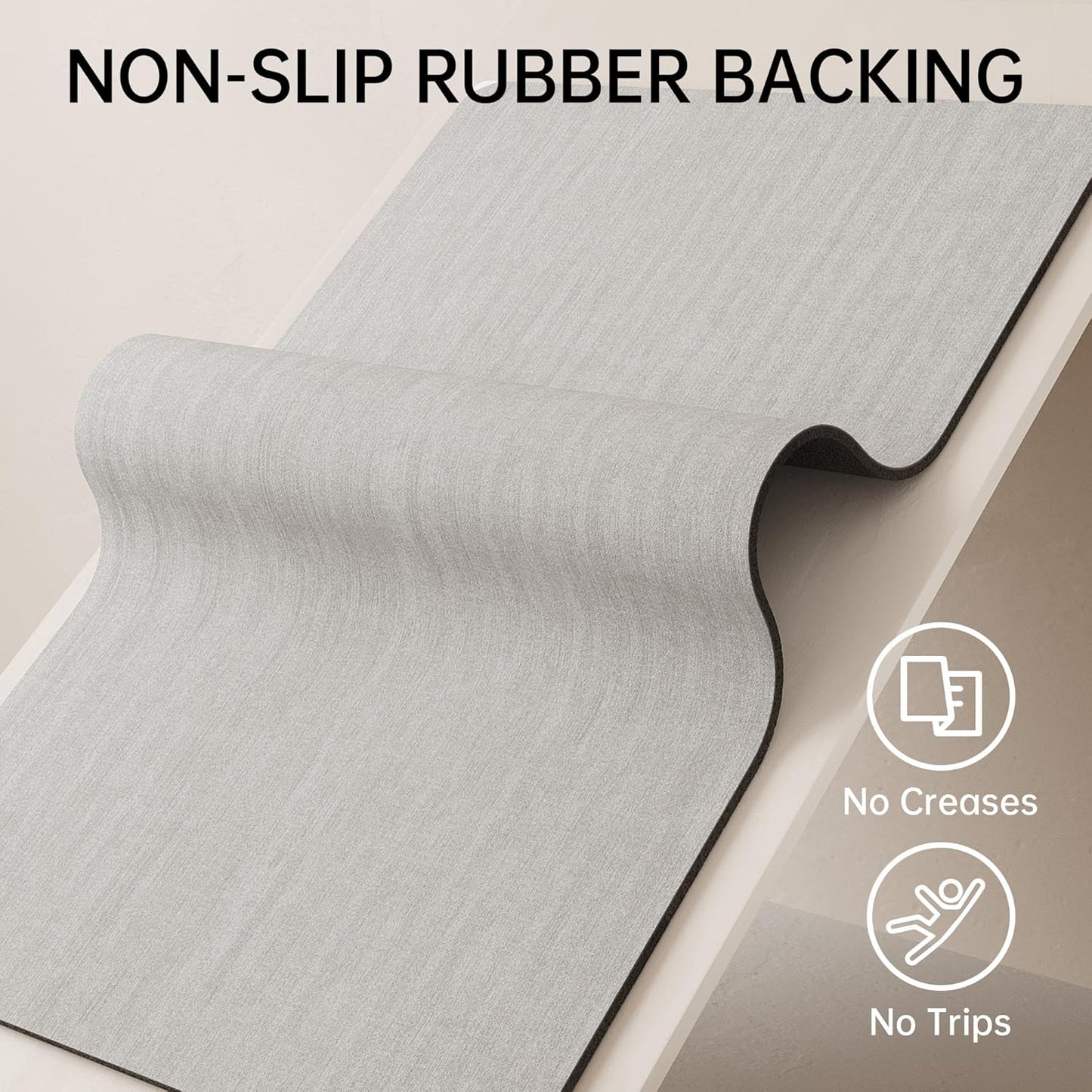 Mecko Bath Mat Rug, Ultra Thin Bathroom Rug -Rubber Non-Slip Quick Dry Absorbent Bath Mat Fit Under Door, Faux Suede Surface Bathroom Floor Mats for Bath, Shower, or Sink (Light Grey,24"x36")