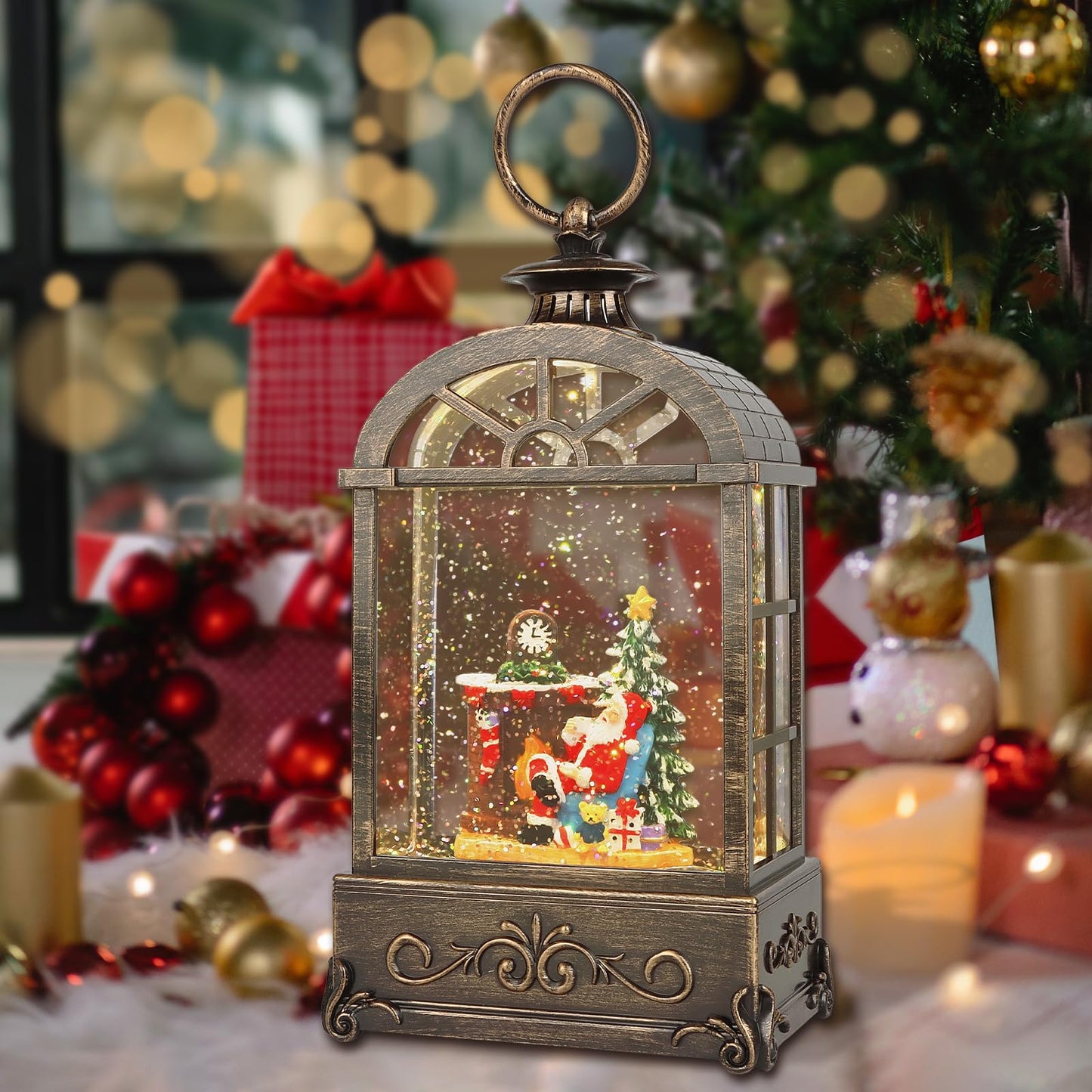 LSISOVO Christmas Snow Globes Lantern,Musical Snow Globe,Christmas Decorations Indoor for Home,Battery Or USB Powered,with 6 Hour Timer,Christmas Lantern for Festival Decoration,Santa Claus