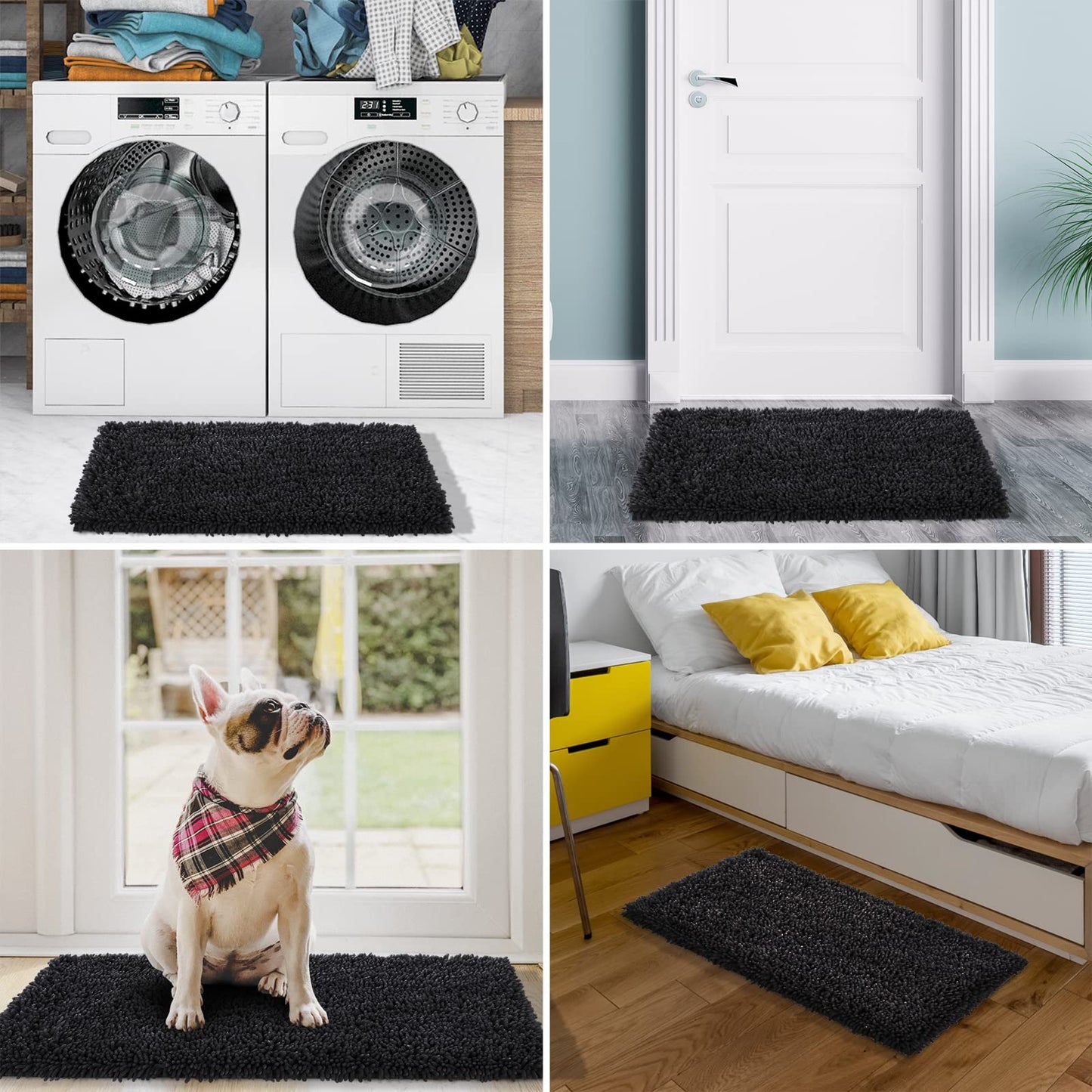 Yimobra Bathroom Rugs Sets 2 Piece, Luxury Shaggy Extra Thick Bathroom Rugs, Plush Non-Slip Mats for Bath Room Floor, Machine Wash, Ultra Absorbent, 31.5 x 19.8 + 24 x 17 Inches, Black