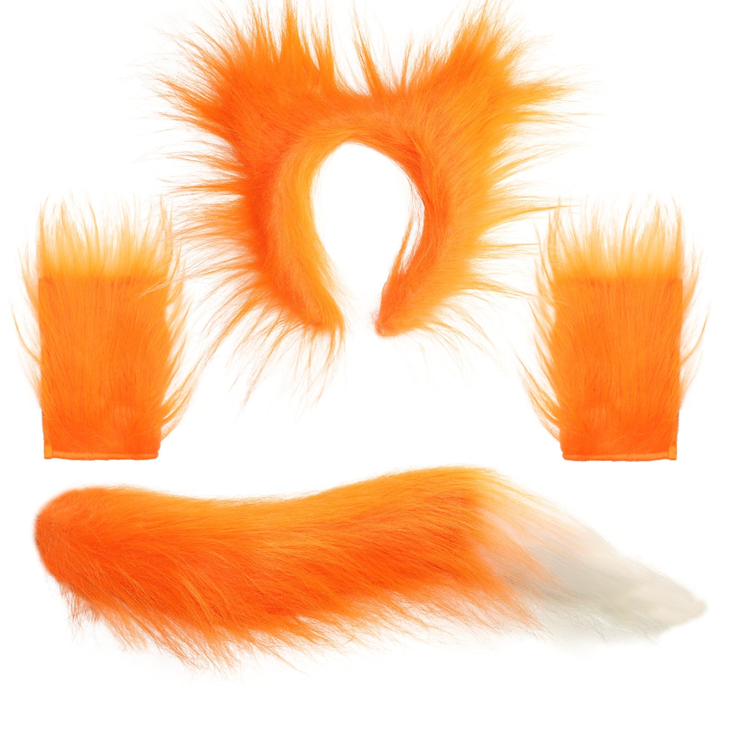 Fox Ears Headband, Tail and Paw Gloves Set- Faux Fur Fox Costume Accessory Set Orange