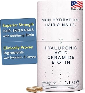 GLOW Anti Aging Supplement - Hyabest® Hyaluronic Acid, Phytoceramides, 5000 mcg Biotin, Vitamin A, C, E, Zinc - Hair Skin ...