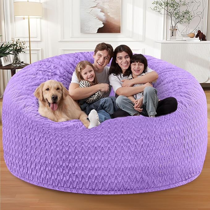 6FT Bean Bag Chair,Giant Bean Bag Chairs for Adults,Big Bean Bags with Memory Foam Filled, Large Beanbag Chairs with Chevron Plush Cover-Purple