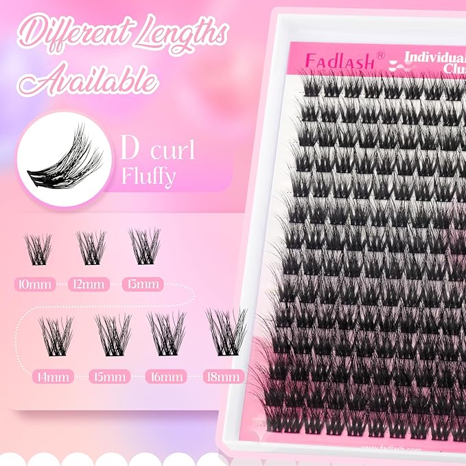 Lash Extension Kit, FADLASH DIY Individual Lashes Clusters Kit with 3D Lash Clusters Lash Bond and Seal and Lash Tweezers for DIY Eyelash Extension Easy to Apply at Home (R13-07-D-10-18MIX)