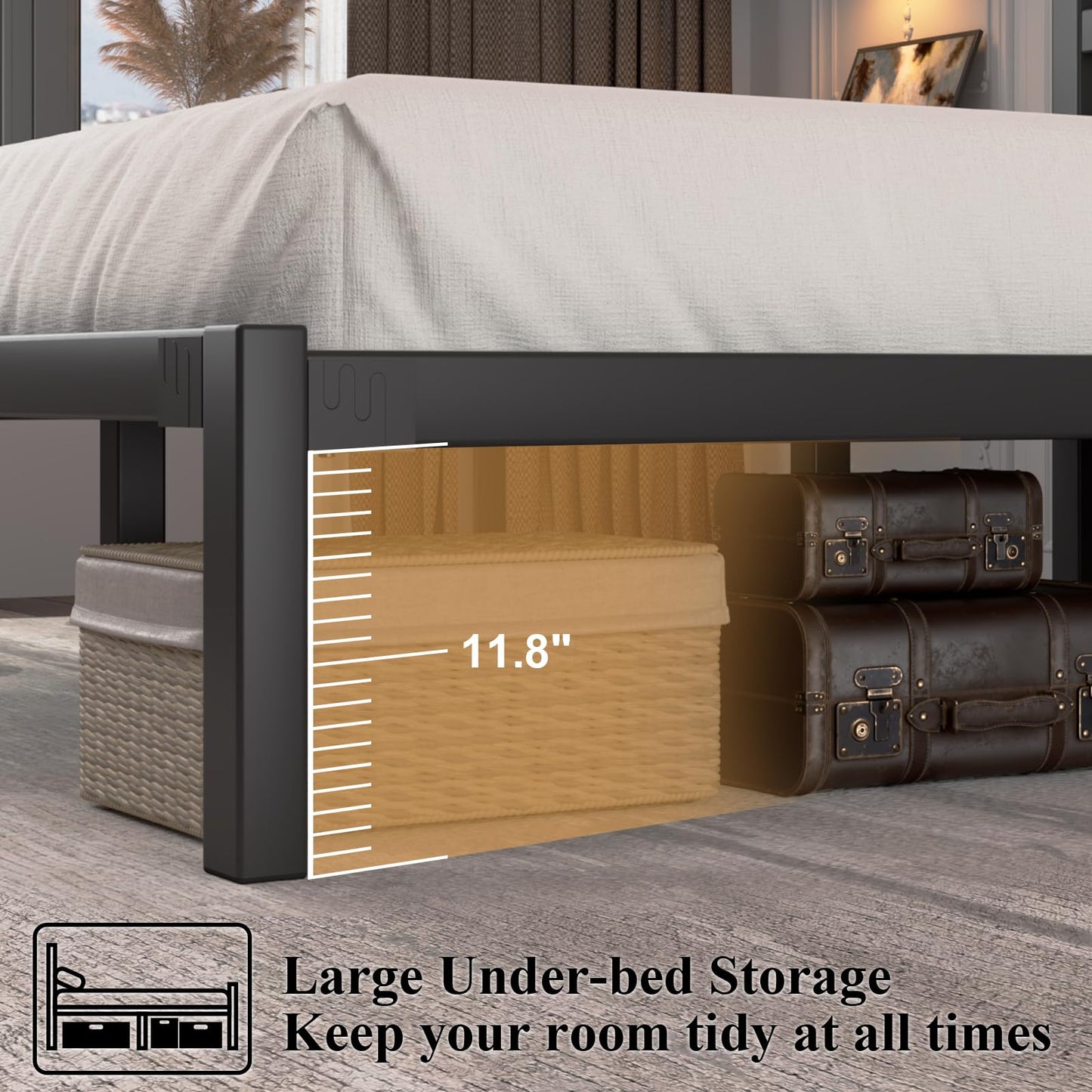 LoVinson Queen Size Bed Frame, Heavy Duty Platform Bed Frame with Strong Metal Foundation,Under Bed Storage,Mattress Foundation,No Box Spring Required,Easy Assembly, Black