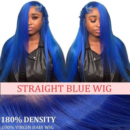 PANDA ANGEL Blue Lace Front Wigs Human Hair Straight 13x4 Lace Frontal Wig Dark Blue Glueless Hd Transparent Lace Front Wigs 180% Density Straight Human Hair Wigs for Women 20 Inch