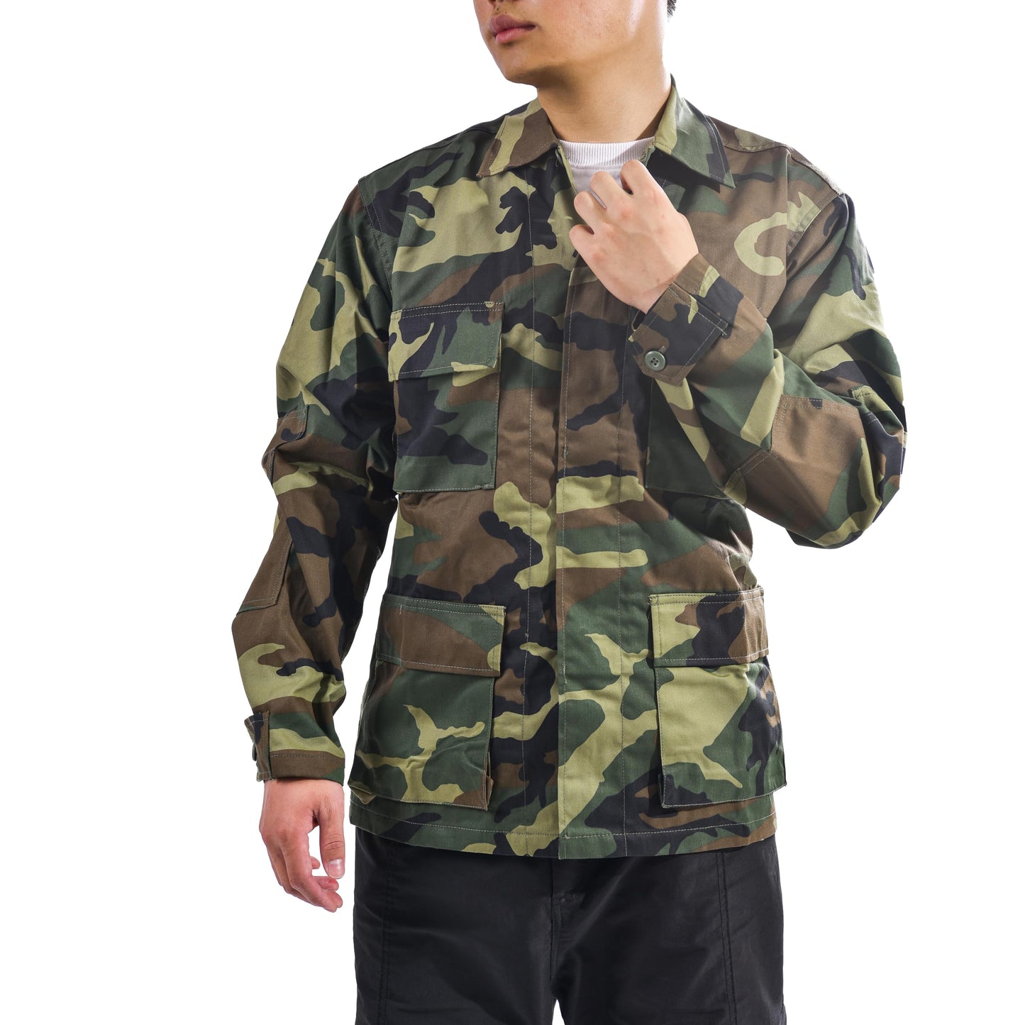 BACKBONE Mens Army Military Battle Dress Uniform BDU Shirt Camo Top Jacket (Woodland Camo,Size XL)