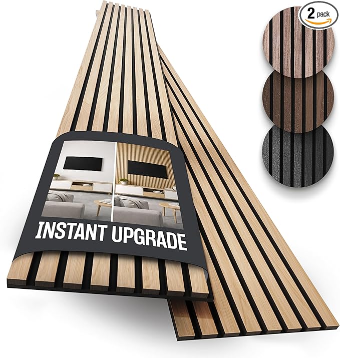2-Pack Wood Panels for Wall - Acoustic Wood Slat Wall Panels, Soundproof Wooden Paneling for Interior Decor