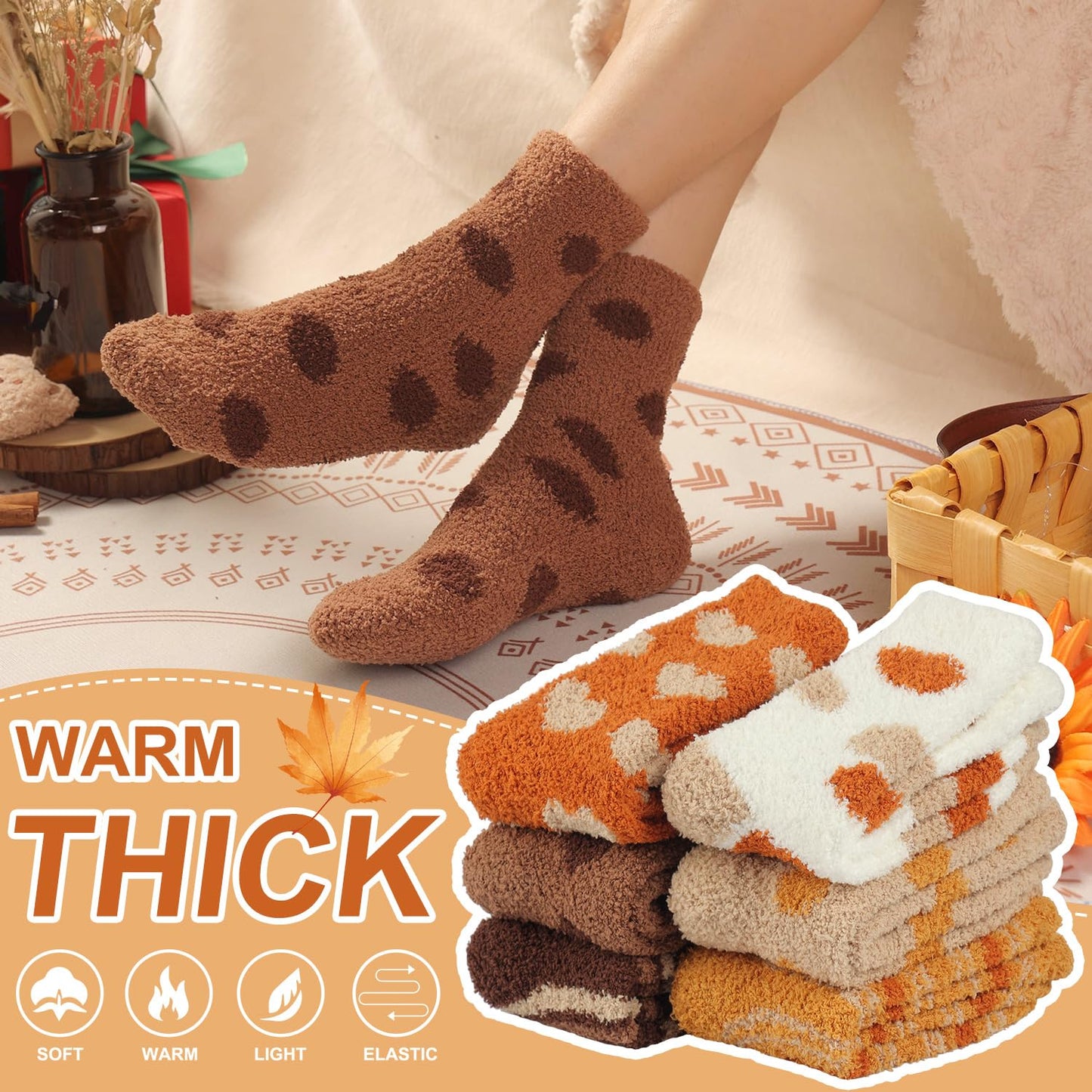 Toes Home Fuzzy Socks for Women Soft Fluffy Winter Cozy Slipper Socks Plush Sleep Fall Socks for Ladies 6 Pairs