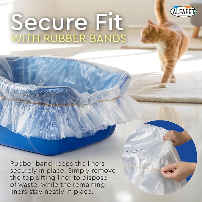 Alfapet Original Sifting Cat Litter Box Liners - Extra Giant 30 Count - Tear-Resistant Cat Litter Bags - Waterproof Kitty Litter Liners - Fits Almost All Litterbox Pan Sizes, 40" x 38", 30 lb Capacity