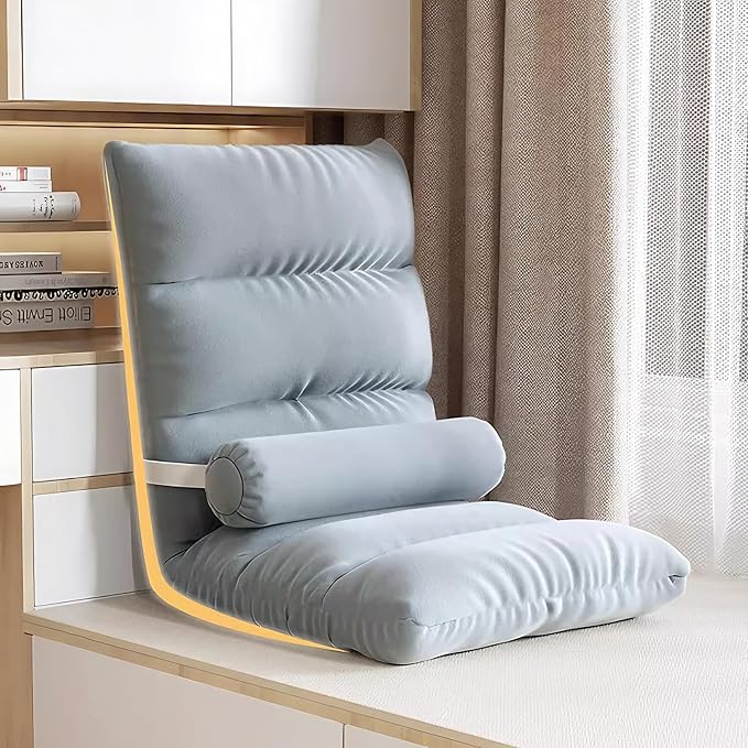 ZIMASYA Adjustable Floor Sofa Chair with Lumbar Pillow, 5 Reclining Positions & Removable Washable Cover — Foldable Lounge Seat with Soft PP Cotton Padding for Bedroom, Living Room, or Gaming Space