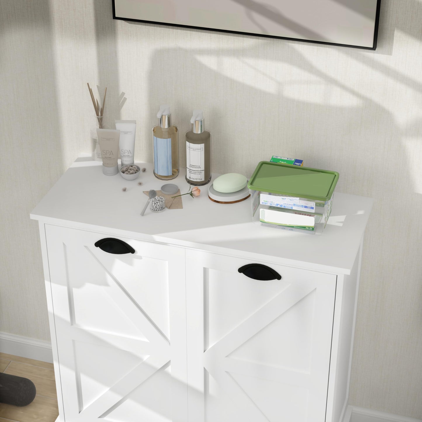 agnixnaf Two-Compartment Tilt-Out Laundry Sorter Cabinet with Removable Cloth Bags,Laundry Room Organization,UV Painting Cabinet for Laundry Room,Bathroom,Utility Room-White