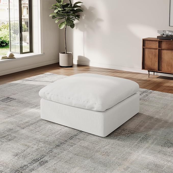 Gtilzria Ottoman,Down Filled Comfort Footrest,Modular Sectional Cloud Sofa for Living Room,Removable Washable Cushion Covers Couch for Apartment,White