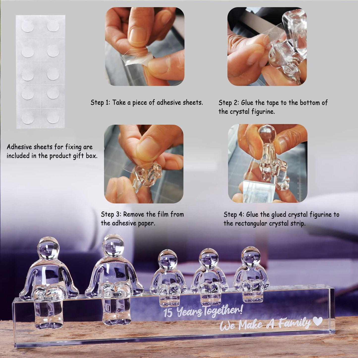 Crystal 15th Anniversary Wedding Gifts for Her Wife,15 Years for Him Husband - 15 Years Together We Made A Family Glass Ornament (3 Children)