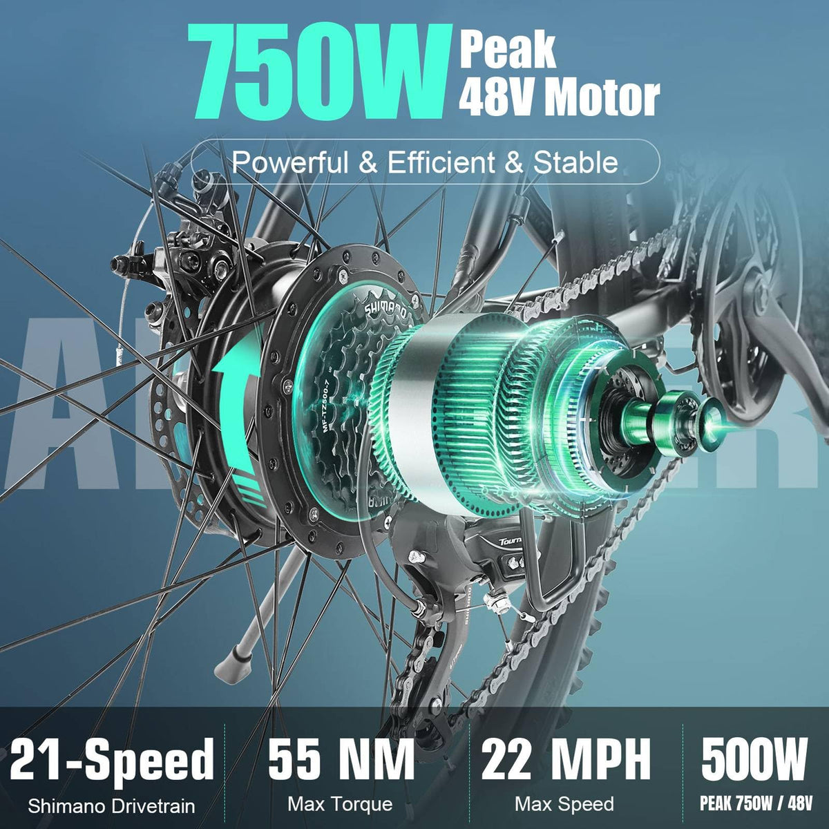 ANCHEER Electric Bike for Adults, Peak 750W Ebike, 3H Fast Charge, 55 Miles, 22MPH Electric Bicycle, 48V 499Wh Battery, 26" Gladiator Electric Mountain Bike, 21Speed, UL2849 Compliant