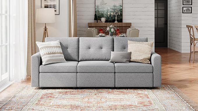 LINSY HOME Modular Sectional Sofa Oversized, Removable Cover Living Room Couches with Storage Deep Seat & Ottoman Chaise L/U Shaped Sofa Modern Couch (Grey, 3 Seats)