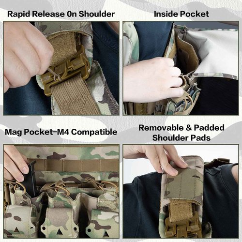 Jueachy Tactical Vest for Men Quick Release: Lightweight Molle Vest Adjustable Breathable Weighted Vest Camo