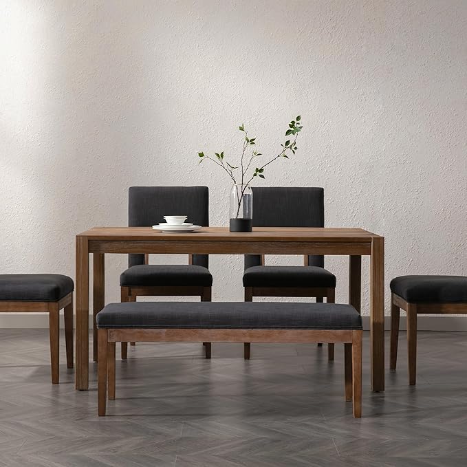 DM Furniture Linen Dining Bench Upholstered Entryway Bench Farmhouse Shoe Bench Seat Ottoman for Hallway Living Room Bedroom End of Bed Dining Room Kitchen, 45.5" Long, Charcoal