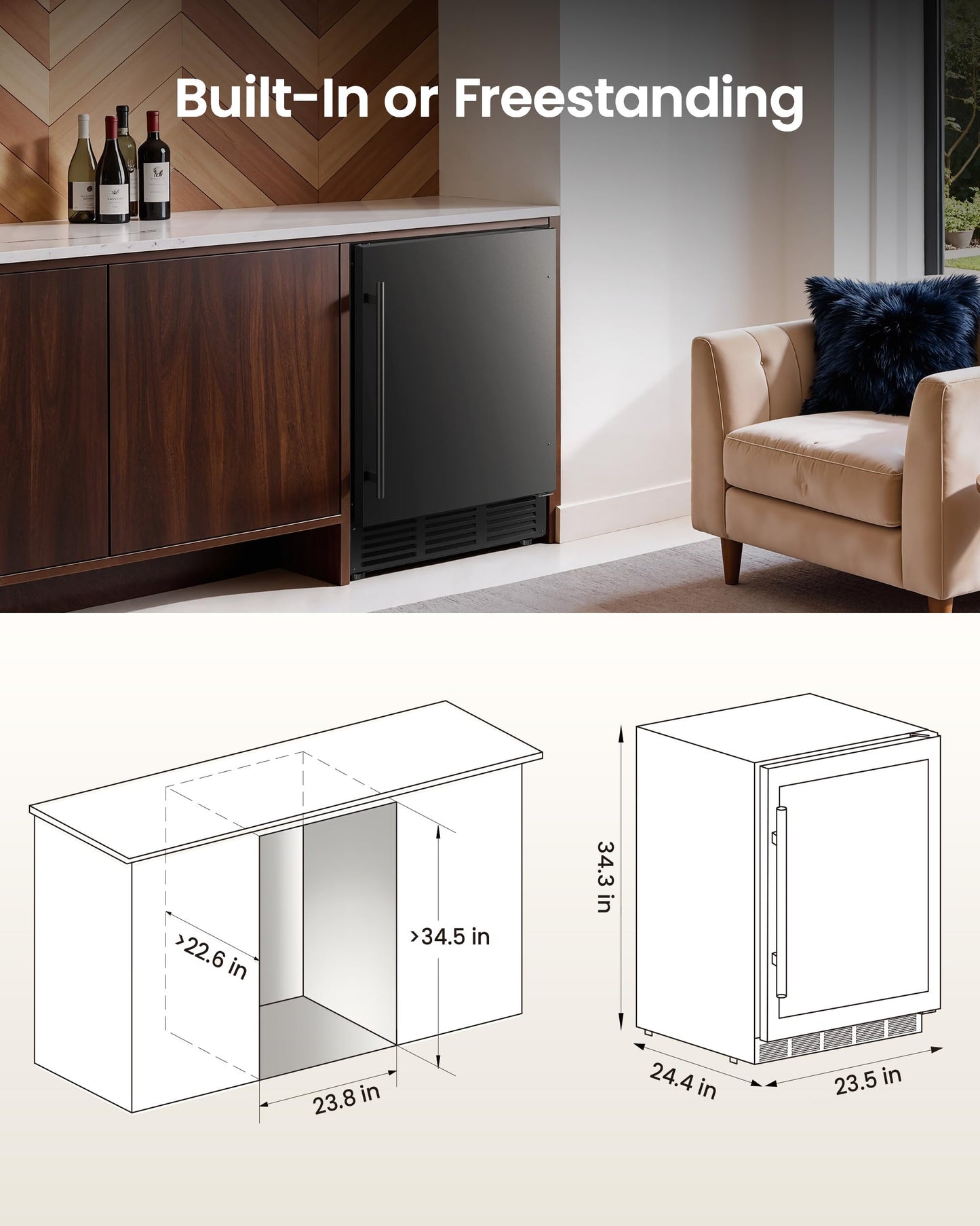 ICEVIVAL 24 Inch Beverage Refrigerator, 180 Can Under Counter Fridge, Stainless Steel Outdoor Fridge for Patio & Outdoor Kitchen, Outdoor Refrigerator for Soda, Beer, Built-in & Freestanding(Black)