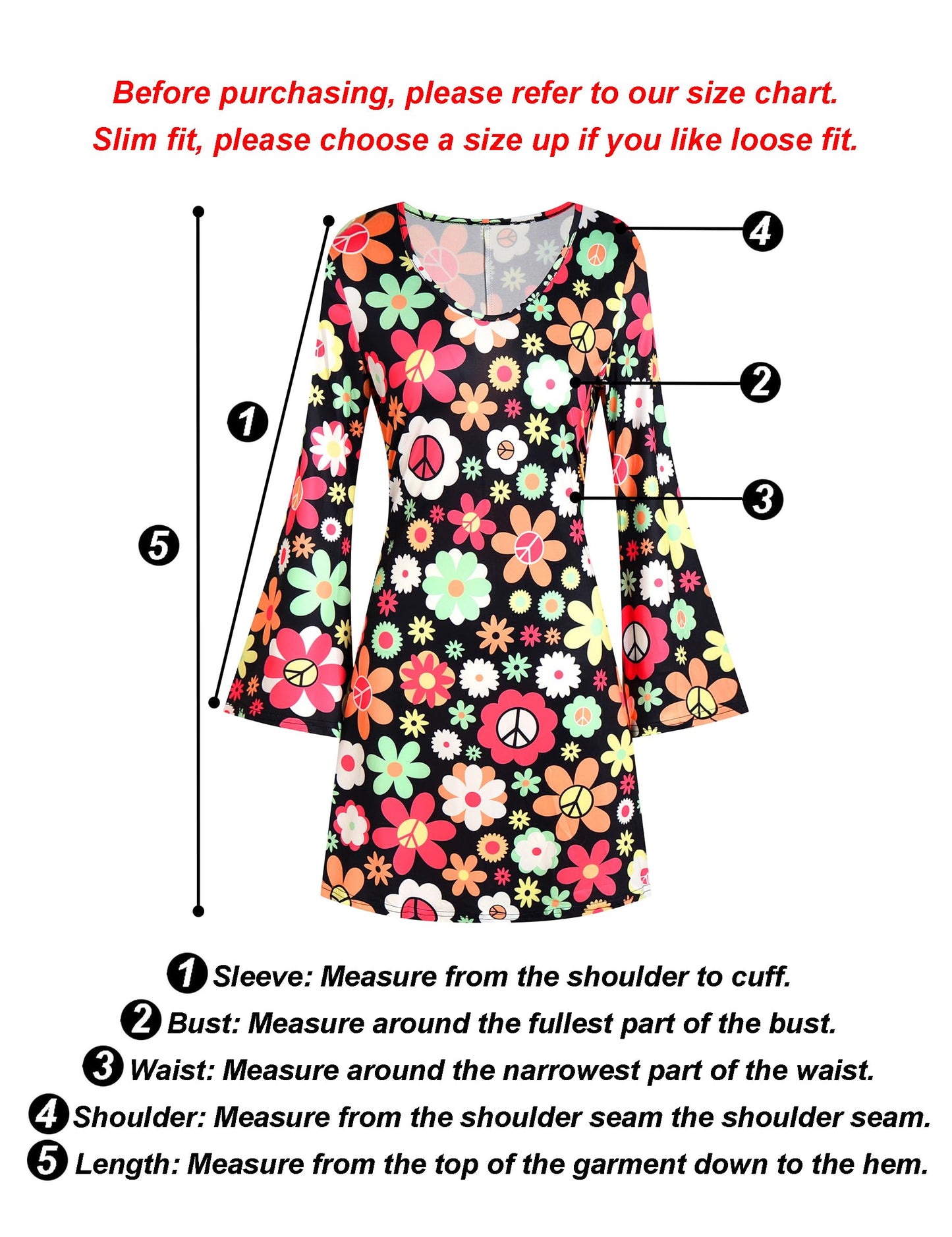 Deerjoke 60s 70s Disco Outfit Hippie Costume Women, 1970 Style Clothes Dress Accessories Jewelry Halloween (Black, Medium)