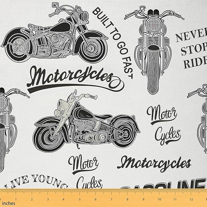 Feelyou Motocross Fabric by The Yard, Extreme Sports Theme Dirt Bike Upholstery Fabric for Chairs, Retro Motorbike Motorcy...