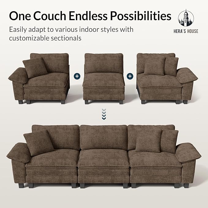 HERA'S HOUSE 88" Modular Sectional Sofa, Loveseat Couches for Living Room, Comfy Cloud Couch 2-Seater Deep Seat Sofa with Throw Pillow, Chenille Taupe