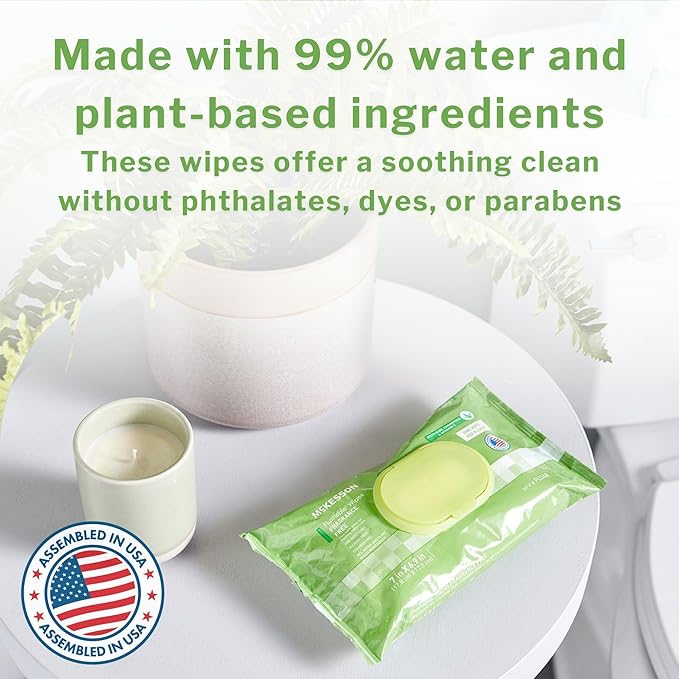 McKesson Flushable* Adult Wet Wipes – 288 Wipes (6 Pack of 48) – Aloe & Vitamin E, Plant-Based Cleansing Wipes, Scented