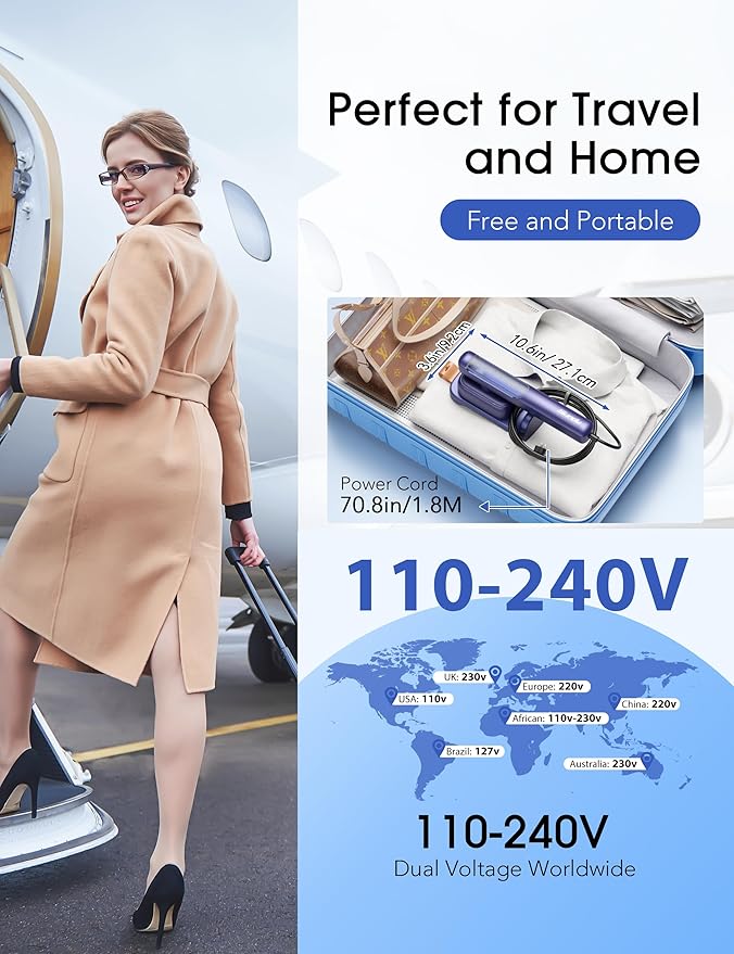 Travel Steamer for Clothes,110-240V Portable Iron,15s Heat Up,Steamer ＆ Iron 2 In 1 Handheld Garment Steamer Irons, Travel Size,Large Ceramic Heat Panel,for Global and Europe