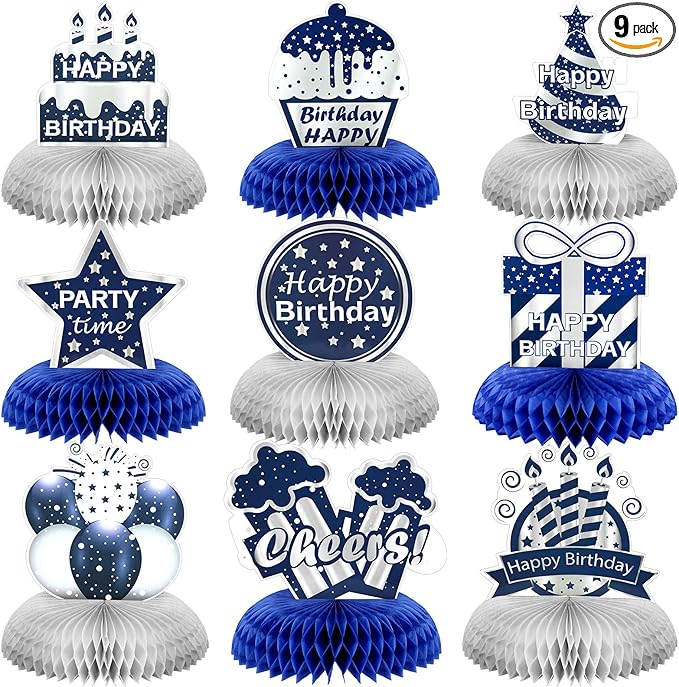 Yexiya 9 Pieces Happy Birthday Party Decorations Birthday Table Centerpieces Happy Date of Birth Honeycomb Centerpieces fo...
