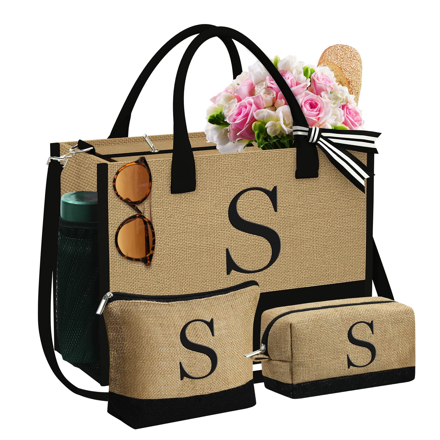 YOOLIFE Personalized Gift Beach Tote Bag, Best Friend Birthday Gifts Teacher Appreciation Wife Girlfriend Birthday Gifts for Women Sister Aunt Mom Grandma Wife Friend Gift for Women Her Letter S