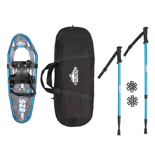 Lightweight Aluminum Frame Snowshoes with Dual Ratchet Bindings, Nylon Heel Strap, HDPE Decking, Includes Heavy Duty Carry Bag, Available in Adult and Kids Sizes, 30", Blue, Snowshoe Kit