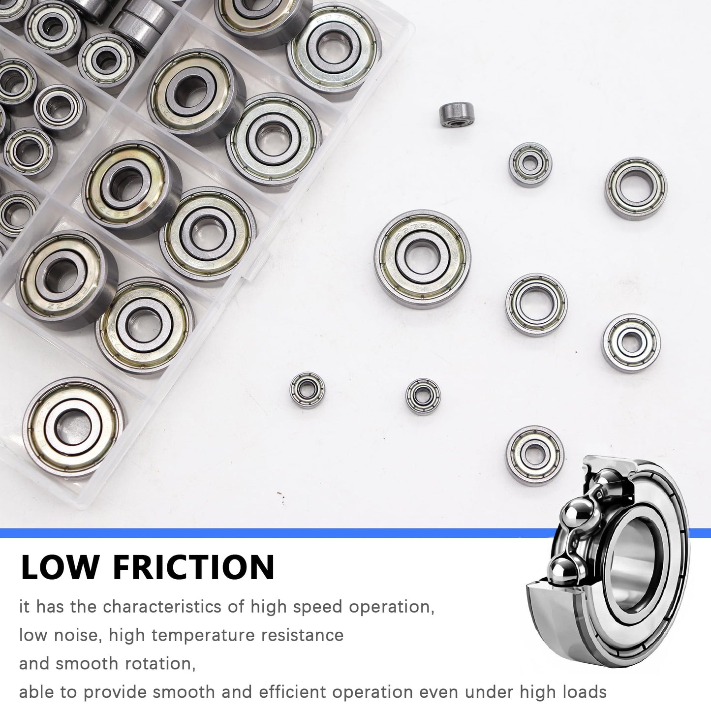 Dianrui 68 PCS 693ZZ/ 623ZZ/ 624ZZ/ 685ZZ/ 687ZZ/ 627ZZ Ball Bearings Assortment Kit, Small Bearings Carbon Steel Deep Groove Bearing, for Furniture Wheel, Roller Skates, 3D Printing and ect —6 Size
