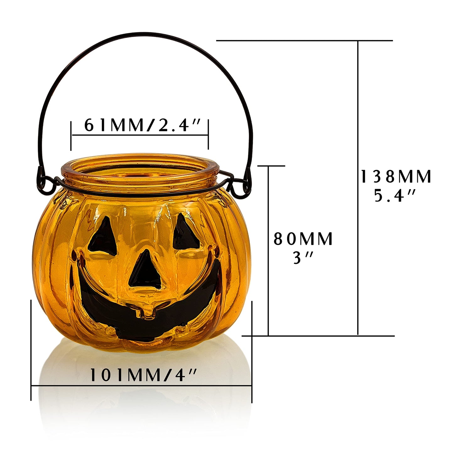 Halloween Candle Holders Set of 4, SHMILMH Tealight Votive Candle Holders with Grimace, Metal Hanging Pumpkin Lantern Decorative Halloween Table Centerpiece Orange